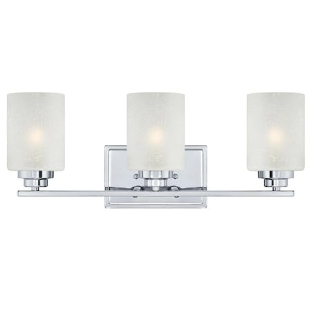 Westinghouse Fixture Wall UnMount 60W 3-Light Hansen, Chrome White Linen Cylinder Glass 63438B